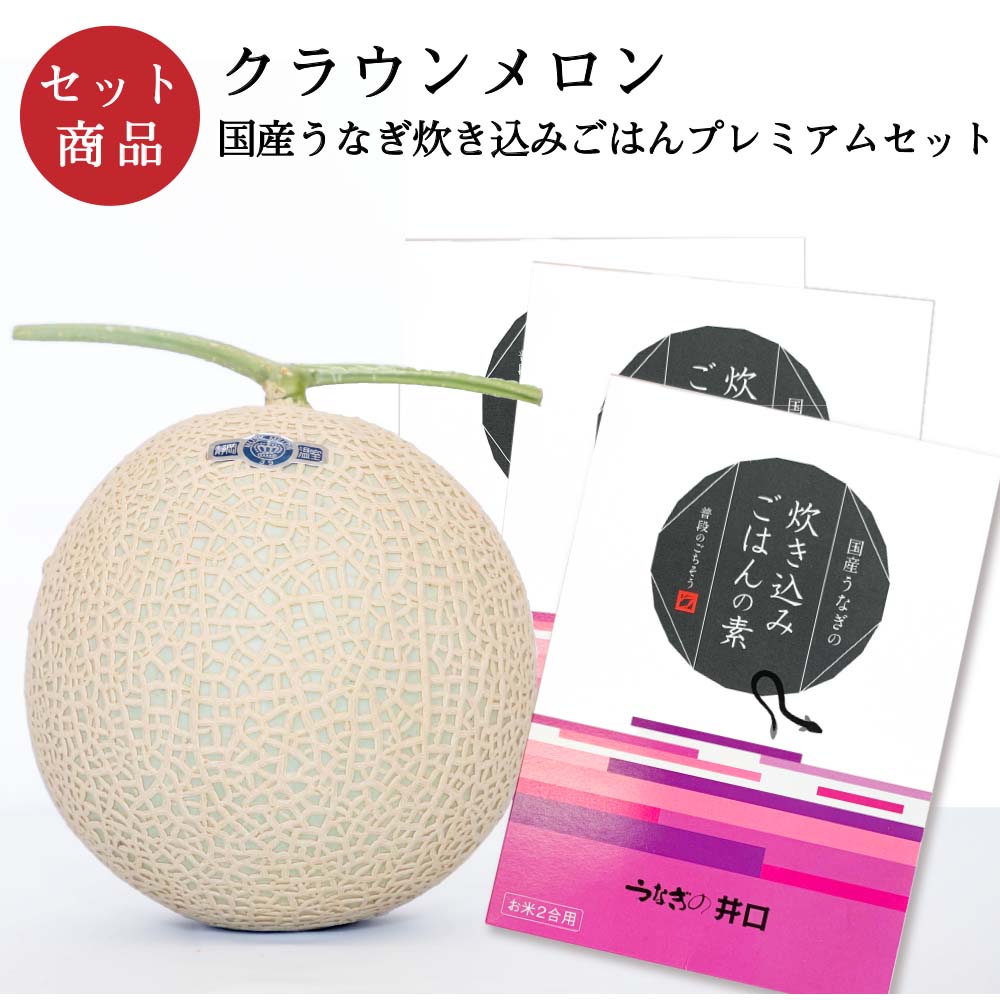 クラウンメロン×国産うなぎ炊き込みごはんプレミアムセット(クラウンメロン山等級1玉×国産うなぎ炊き込みごはんの素×３)