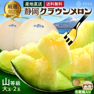 クラウンメロン【上(山等級)】大玉(1.4kg前後)2玉入り|静岡クラウンメロンお取り寄せ