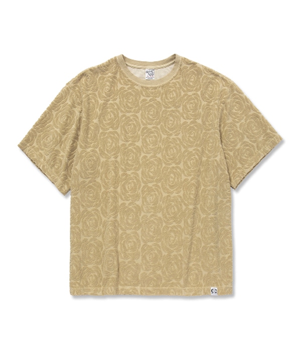 ROSE PATTERN PILE JACQUARD OVER SILHOUETTE T-SHIRT【BEIGE】