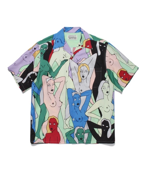 HAWAIIAN SHIRT S/S (TYPE-2) ＜天国東京百女柄図＞【MINT】