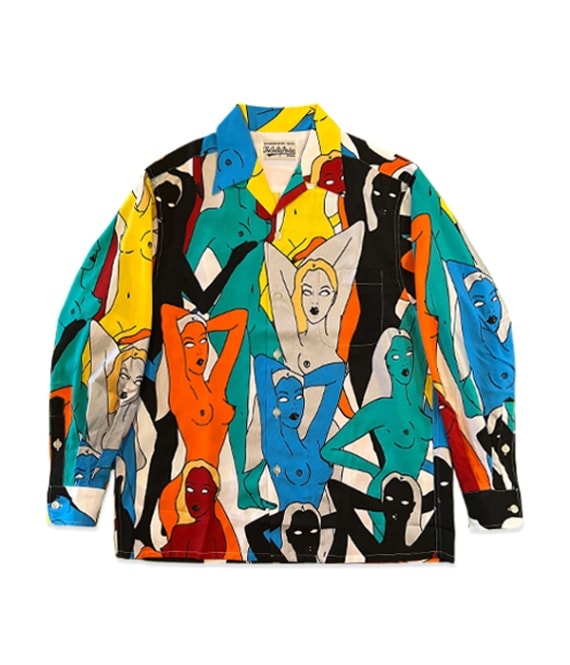HAWAIIAN SHIRT L/S (TYPE-1) ＜天国東京百女柄図＞【WHITE】