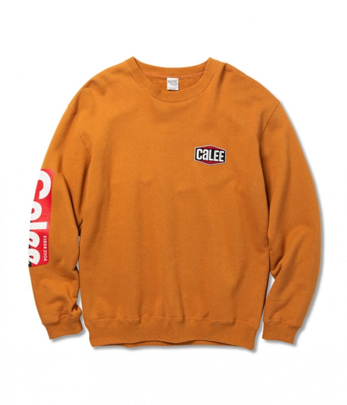CALEE RULES CREW NECK SWEAT -Naturally paint design-【ORANGE】