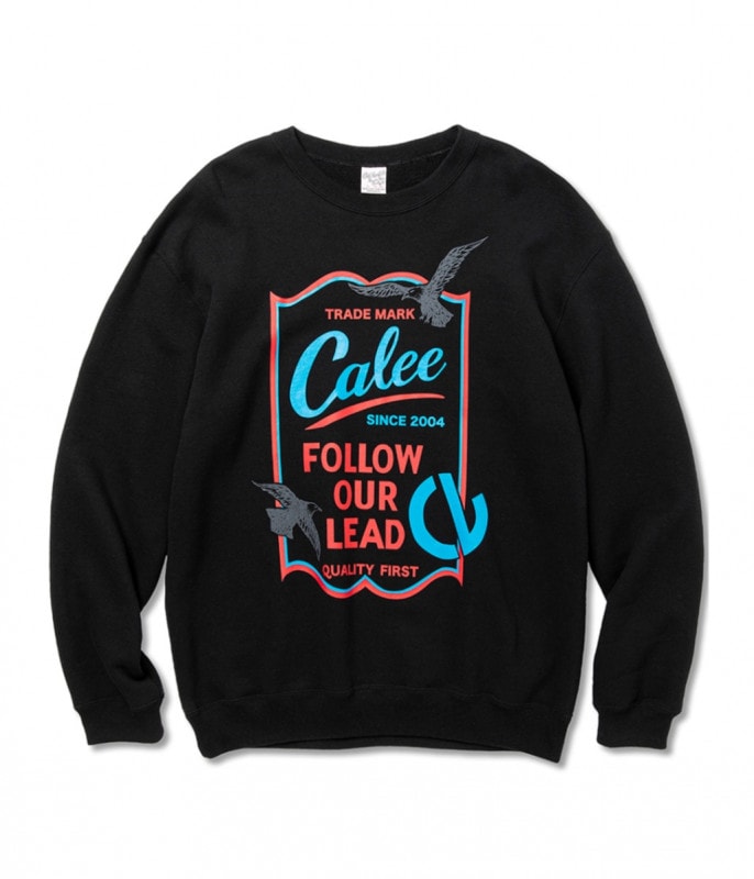 CALEE SIGN BOARD CREW NECK SWEAT -Naturally paint design-【BLACK】