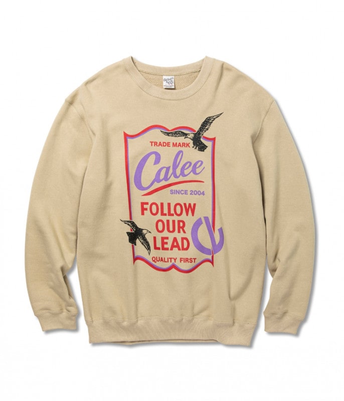 CALEE SIGN BOARD CREW NECK SWEAT -Naturally paint design-【BEIGE】
