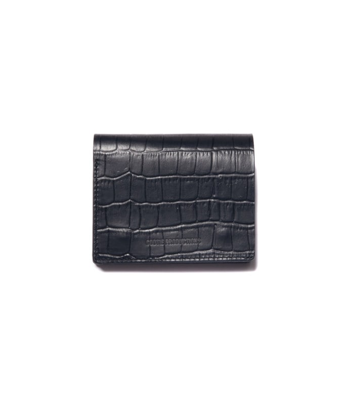 Leather Compact Purse (Crocodile)【BLACK】
