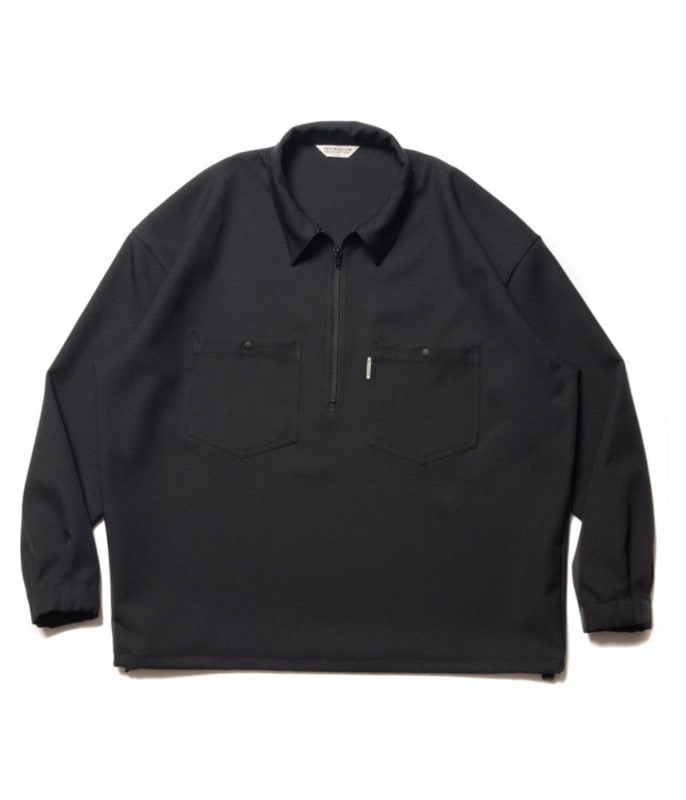 Polyester Twill Half Zip Work L/S Shirt【BLACK】