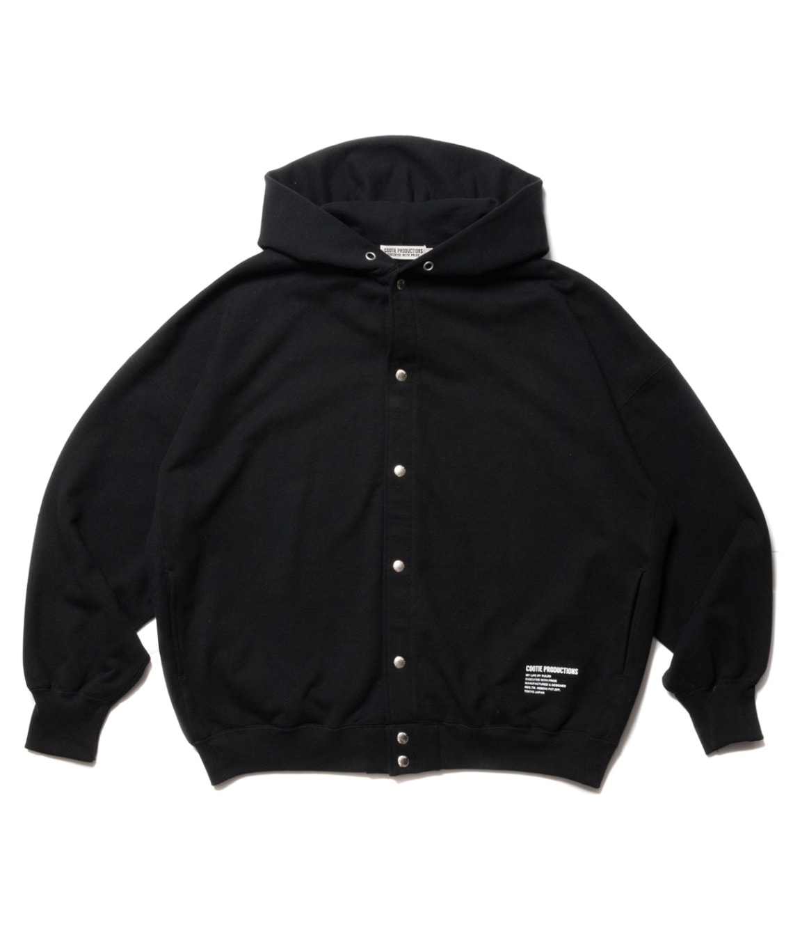 Open End Yarn Plain Sweat Snap Hoodie【BLACK】｜COOTIE PRODUCTIONS 