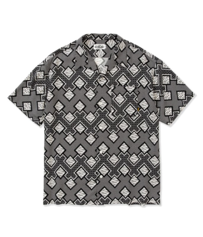 GEOMETRIC PATTERN AMUNZEN CLOTH S/S SHIRT【WHITE/BLACK】