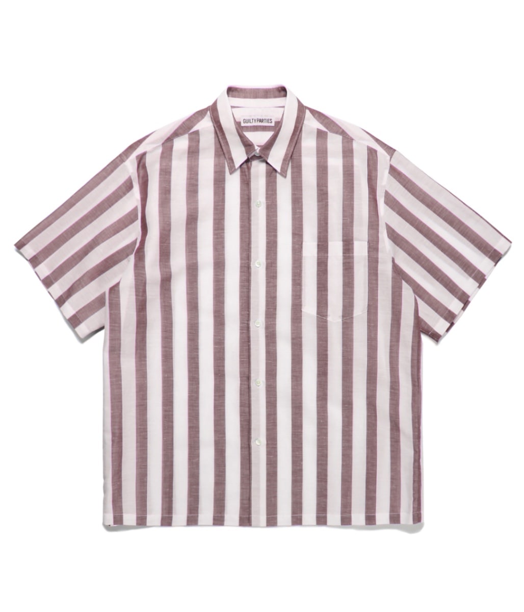 SOKTAS / STRIPED REGULAR COLLAR SHIRT S/S (TYPE-1)【BROWN】