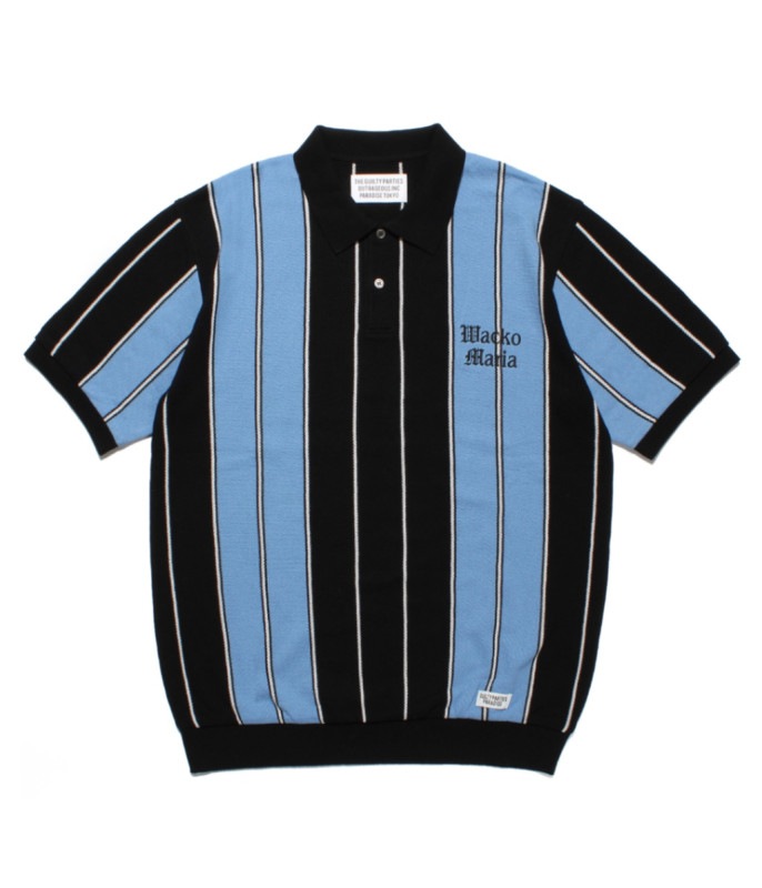 STRIPED KNIT JACQUARD POLO SHIRT【BLUE】