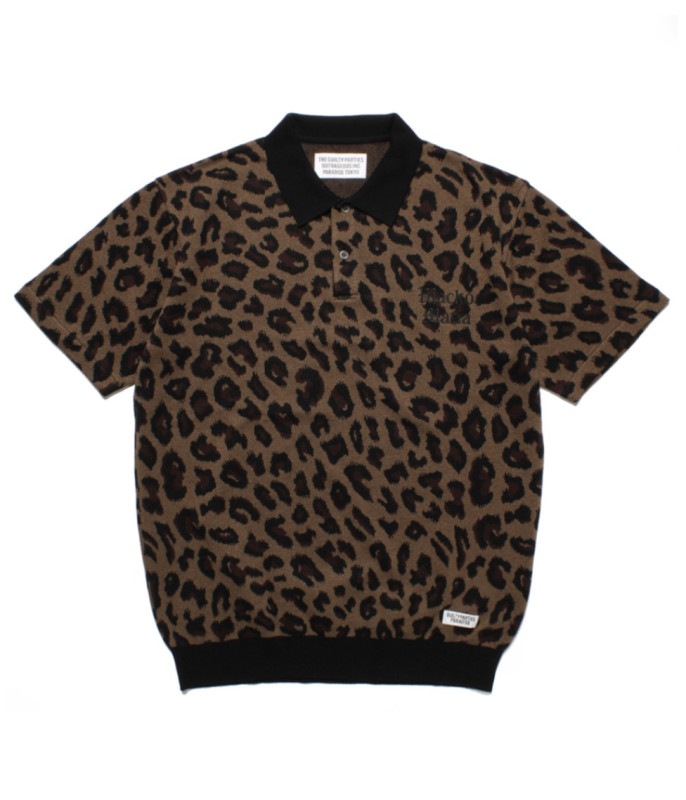 LEOPARD KNIT JACQUARD POLO SHIRT【BROWN】