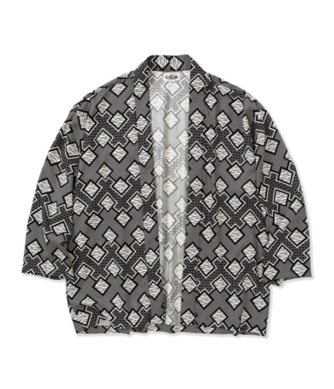GEOMETRIC PATTERN AMUNZEN CLOTH SHIRT CARDIGAN【WHITE/BLACK 】