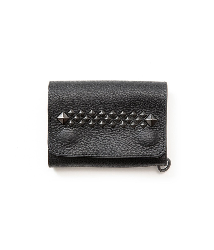 BLACK STUDS LEATHER FLAP HALF WALLET【BLACK】
