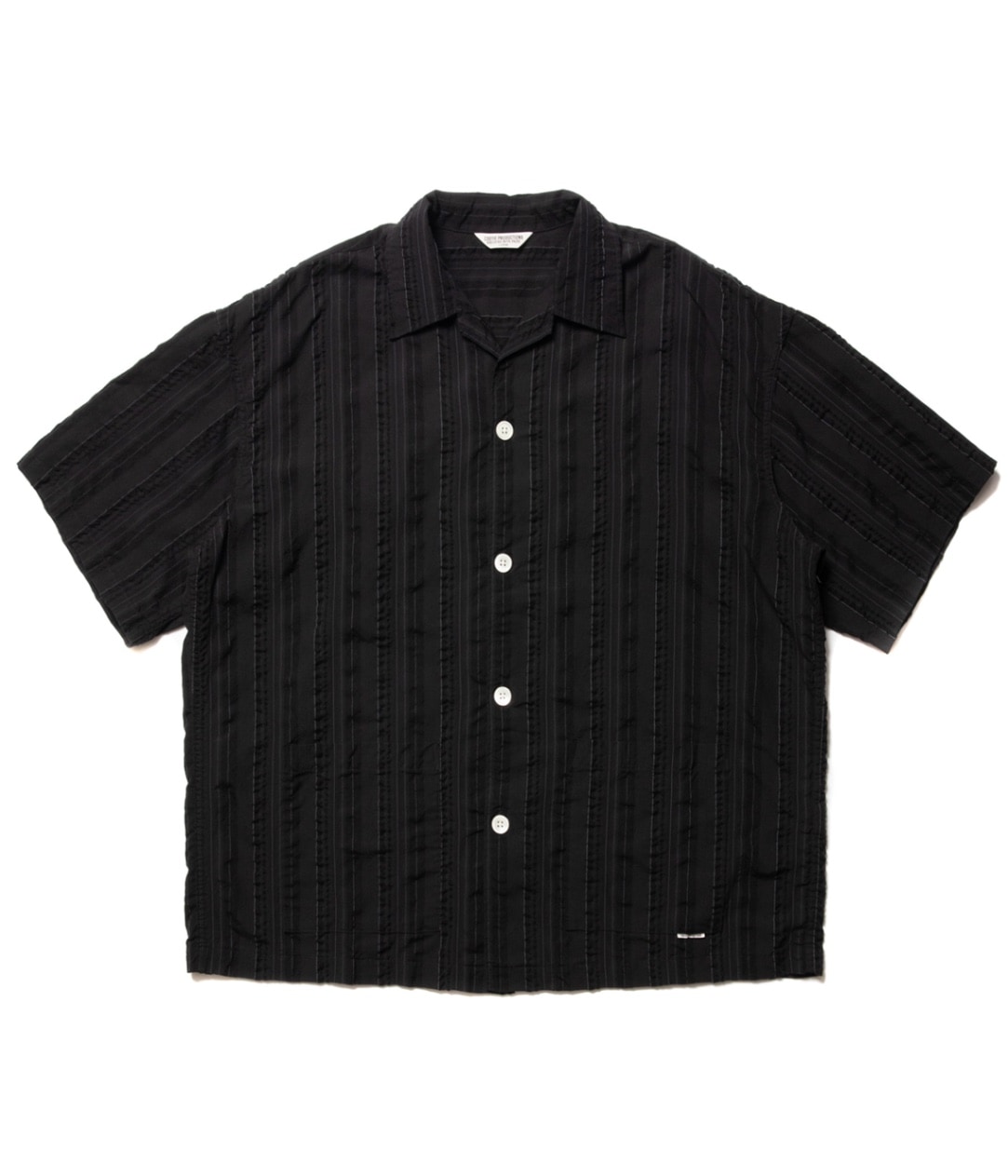ま*き様 COOTIE Stripe Sucker Cloth S/S Shir Stripe Sucker Cloth Open Collar S/S Shirt【BLACK】｜COOTIE