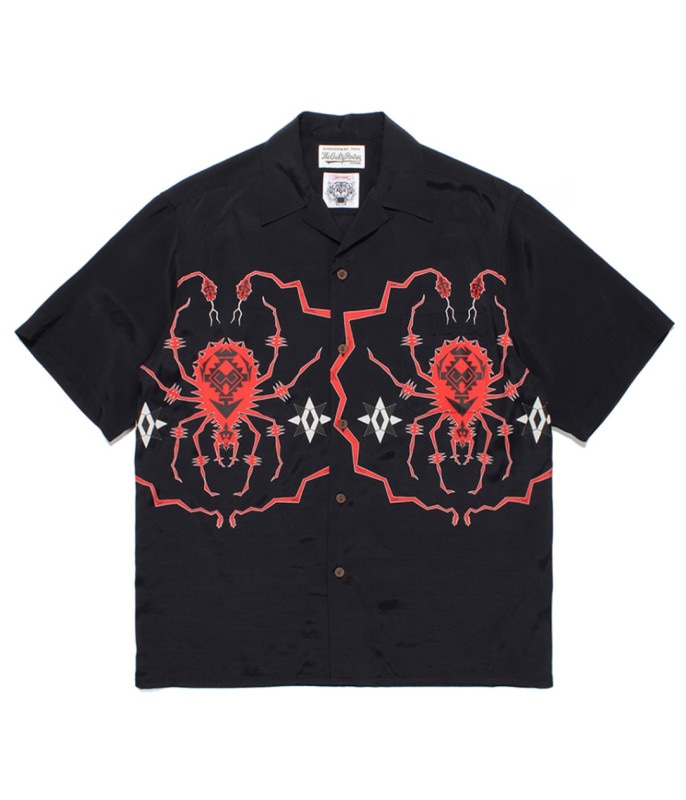 WOLF'S HEAD / S/S HAWAIIAN SHIRT (TYPE-1)【BLACK-RED】
