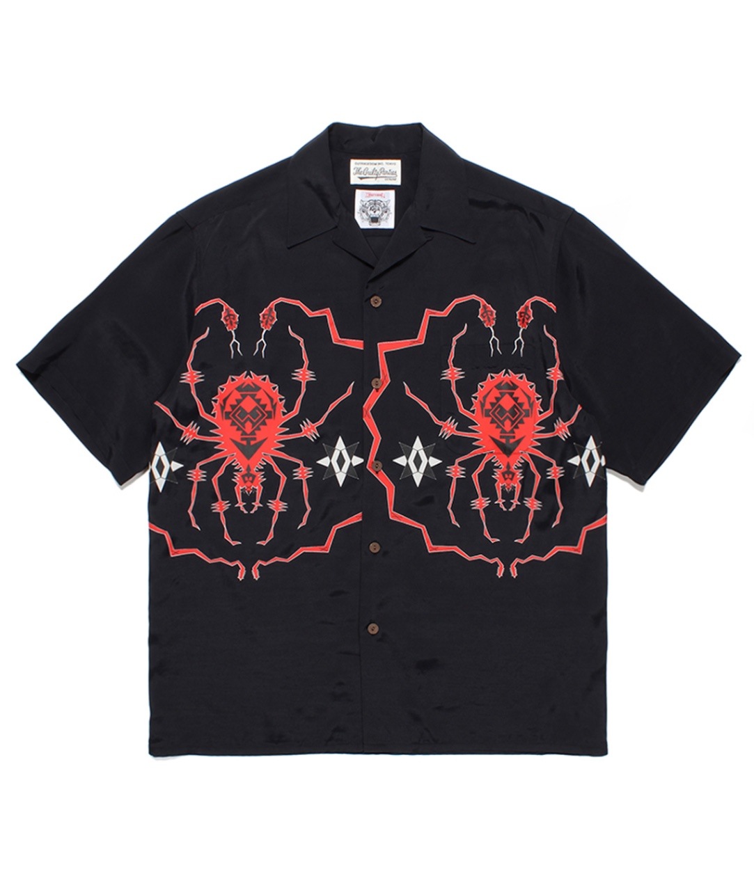 WOLF'S HEAD / S/S HAWAIIAN SHIRT (TYPE-1)【BLACK-RED】｜WACKO
