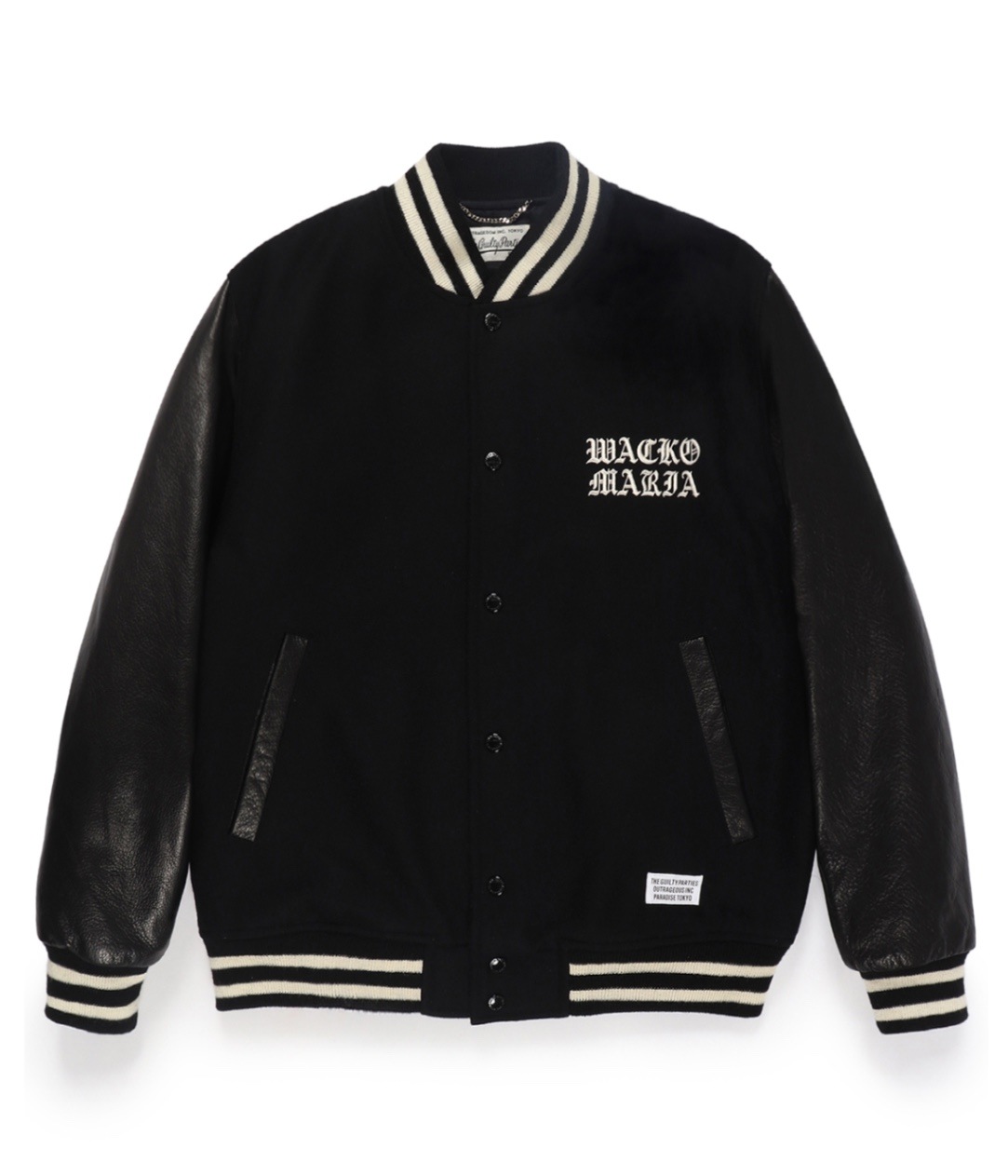 LEATHER VARSITY JACKET -B- (TYPE-1)【BLACK-BLACK】｜WACKO MARIA