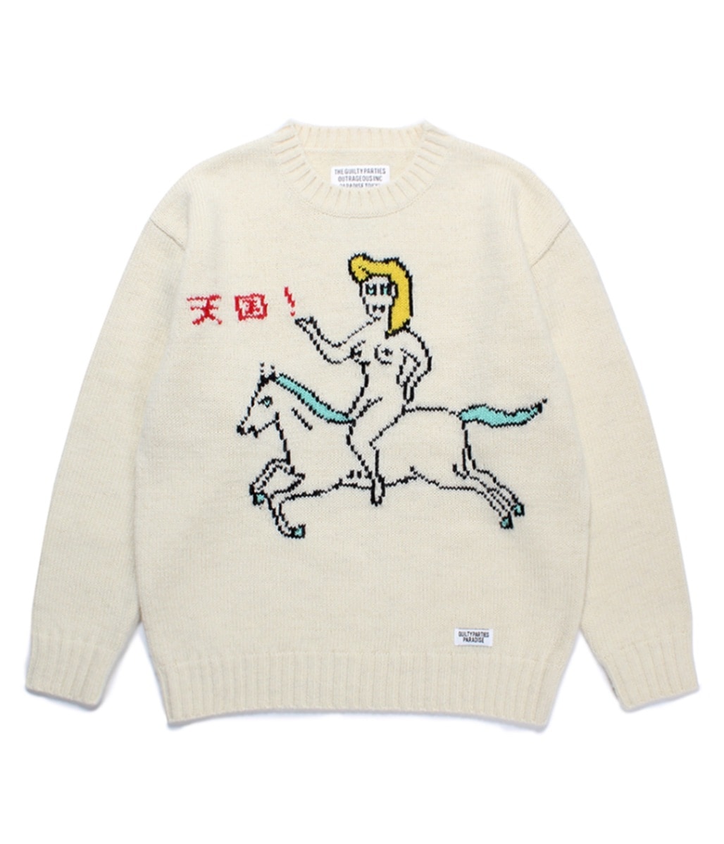 世界平和プロジェクト / INTARSIA CREW NECK SWEATER【WHITE】｜WACKO