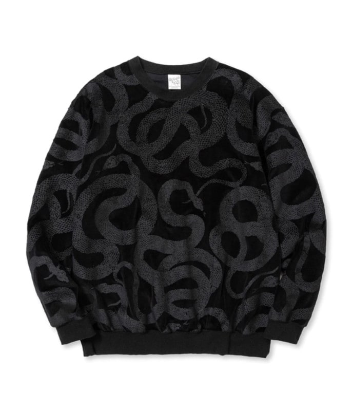 ALLOVER SNAKE PATTERN VELOUR CREW NECK SW【BLACK】