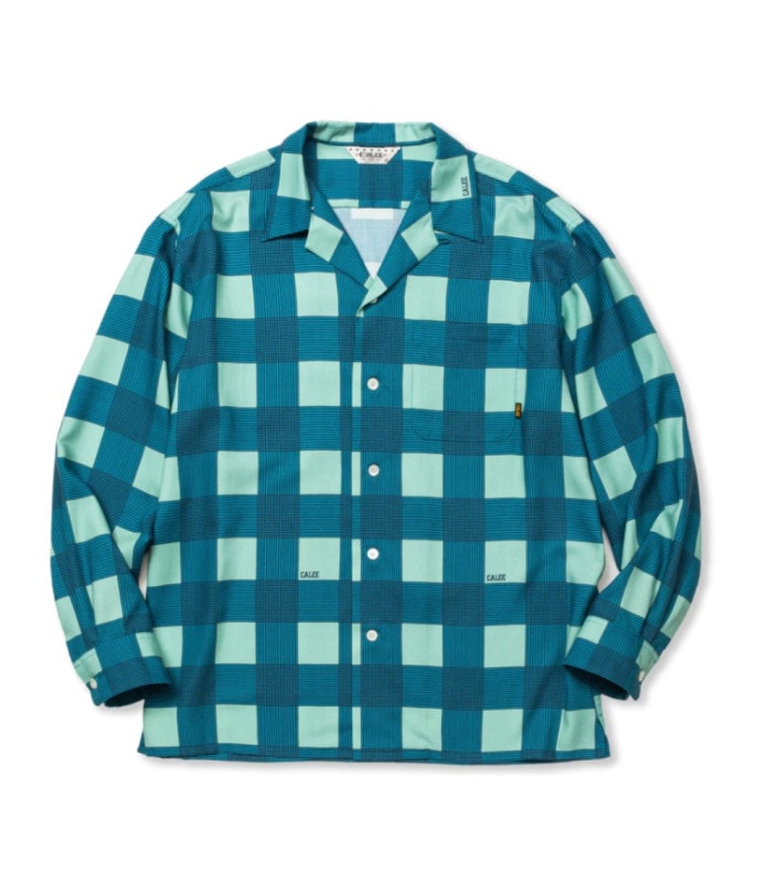 RAYON CHECK OPEN COLLAR L/S SH【TURQUOISE】