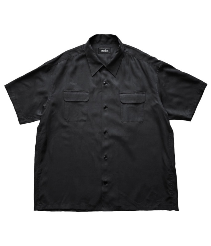 FLAP POCKET OPEN COLLAR SHIRT【BLACK】