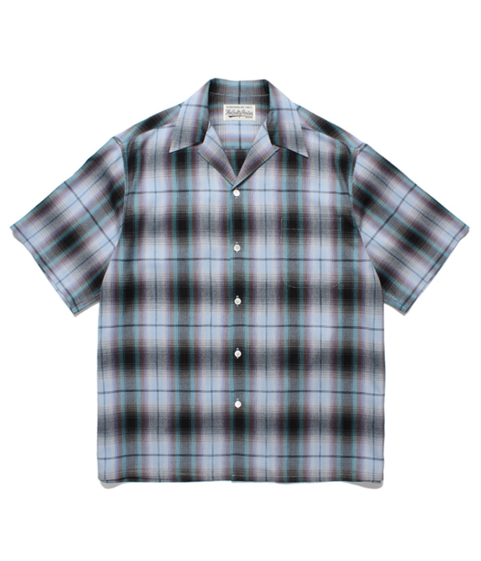 OMBRE CHECK OPEN COLLAR SHIRT (TYPE-2)【BLUE】｜WACKO MARIA