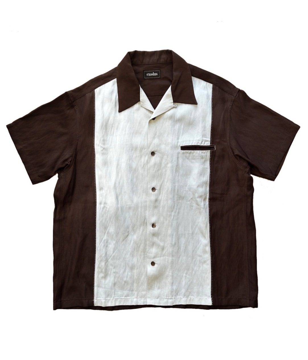 2TONE OPEN COLLAR SHIRTS【BROWN×WHITE】