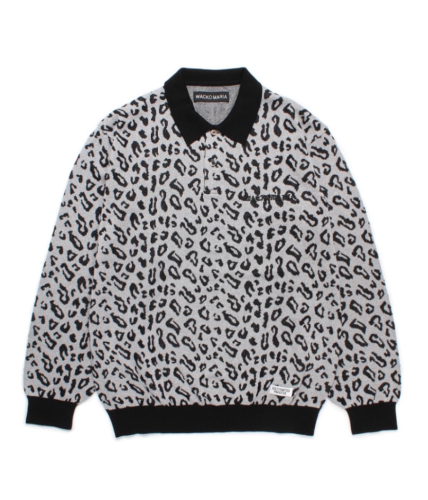トップス Wackomaria LEOPARD KNIT JACQUARD POLO Wacko Maria Leopard Jacquard Knit Polo Shirt White Men's