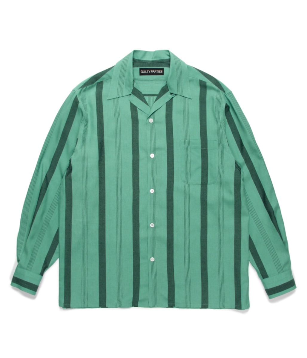 STRIPED OPEN COLLAR SHIRT L/S (TYPE-1)【GREEN】