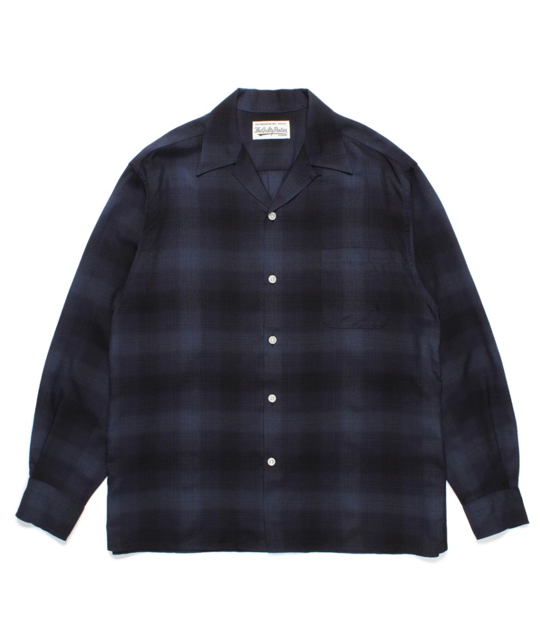 OMBRE CHECK OPEN COLLAR SHIRT (TYPE-4)【BLUE】