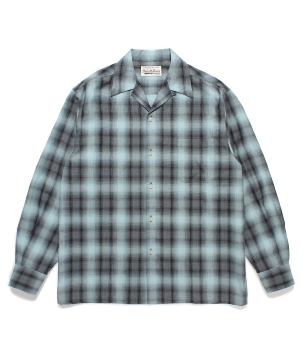OMBRE CHECK OPEN COLLAR SHIRT (TYPE-2)【BLUE】