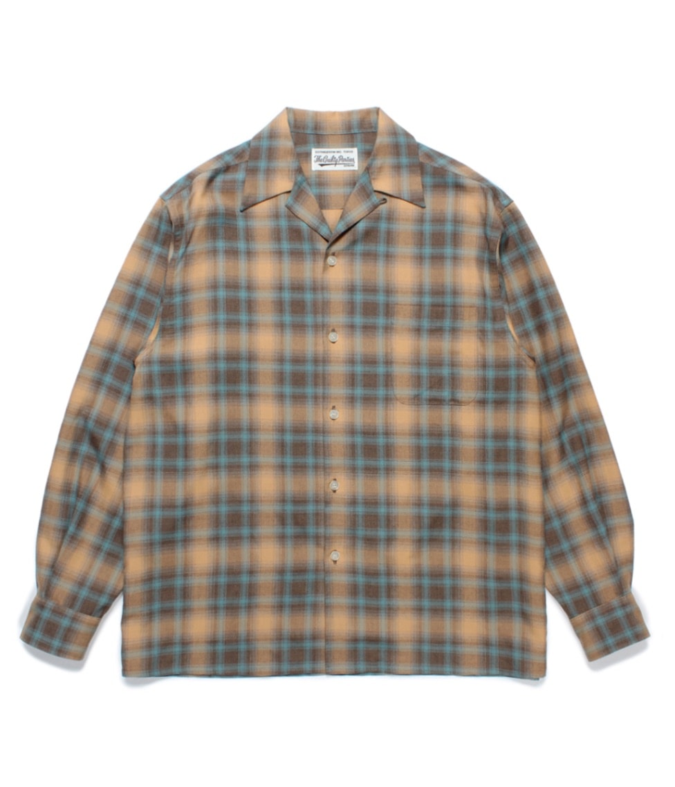 OMBRE CHECK OPEN COLLAR SHIRT (TYPE-2)【BROWN】