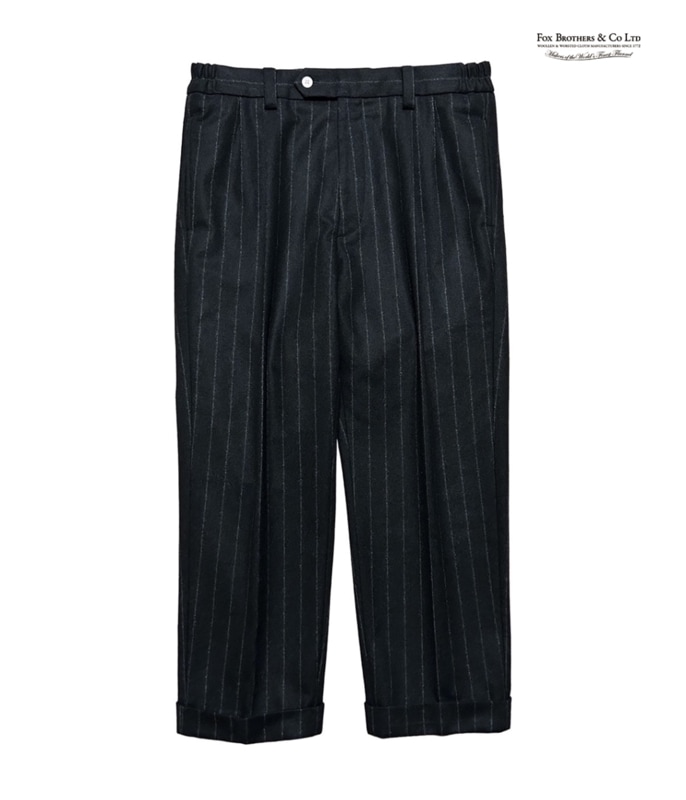 CHALK STRIPE EAZY TROUSERS -FOX BROTHERS & Co Ltd-【BLACK】