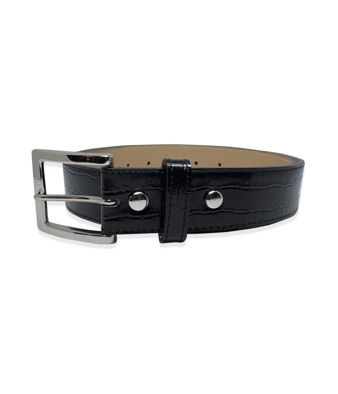 LEATHER BELT (CROCODILE EMBOSS)【BLACK】