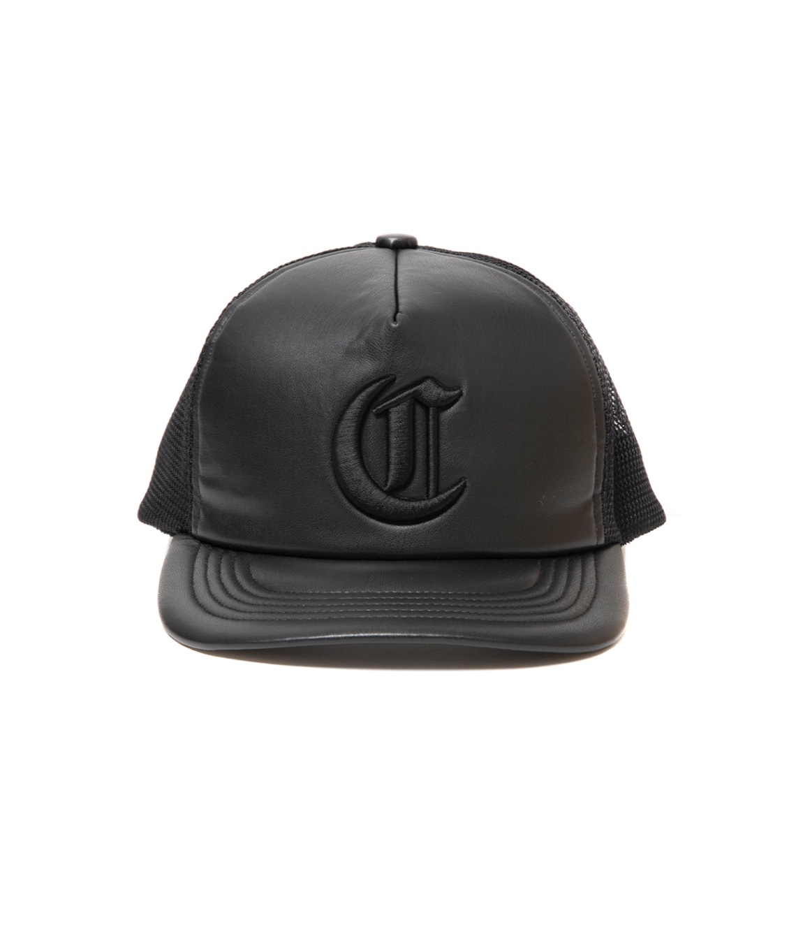 Faux Leather 5 Panel Mesh Cap【BLACK×BLACK】