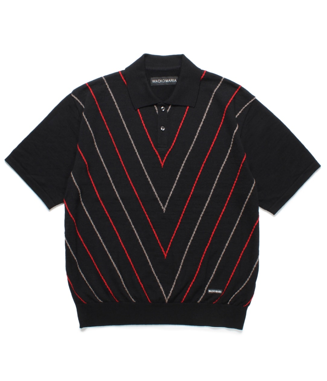INTARSIA KNIT POLO SHIRT【BLACK-RED】｜WACKO MARIA｜MELTING