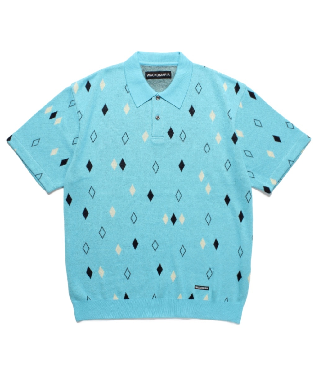 DIAMOND JACQUARD KNIT POLO SHIRT【BLUE】｜WACKO MARIA