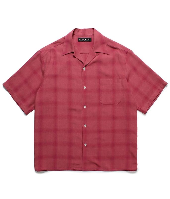 OMBRE CHECK OPEN COLLAR SHIRT (TYPE-3)【PINK】