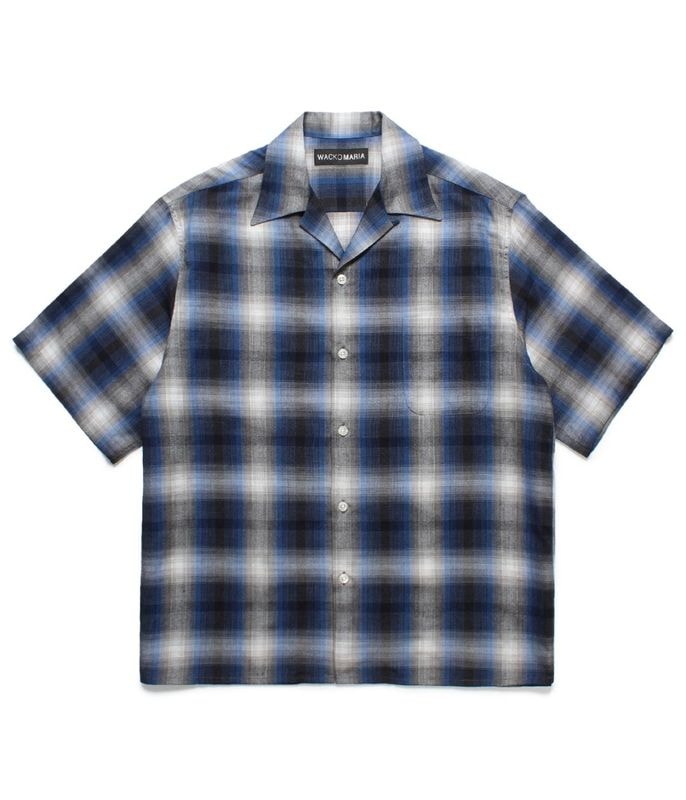 OMBRE CHECK OPEN COLLAR SHIRT (TYPE-2)【BLUE】