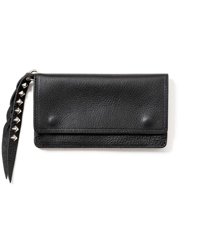 PLANE LEATHER LONG WALLET ＜STUDS CHARM＞【BLACK】