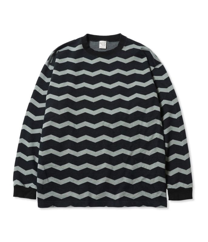 ZIGZAG DOUBLE JACQUARD BORDER L/S CS【BLACK】