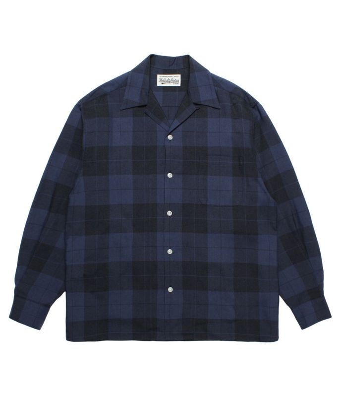 OMBRE CHECK OPEN COLLAR SHIRT【NAVY】
