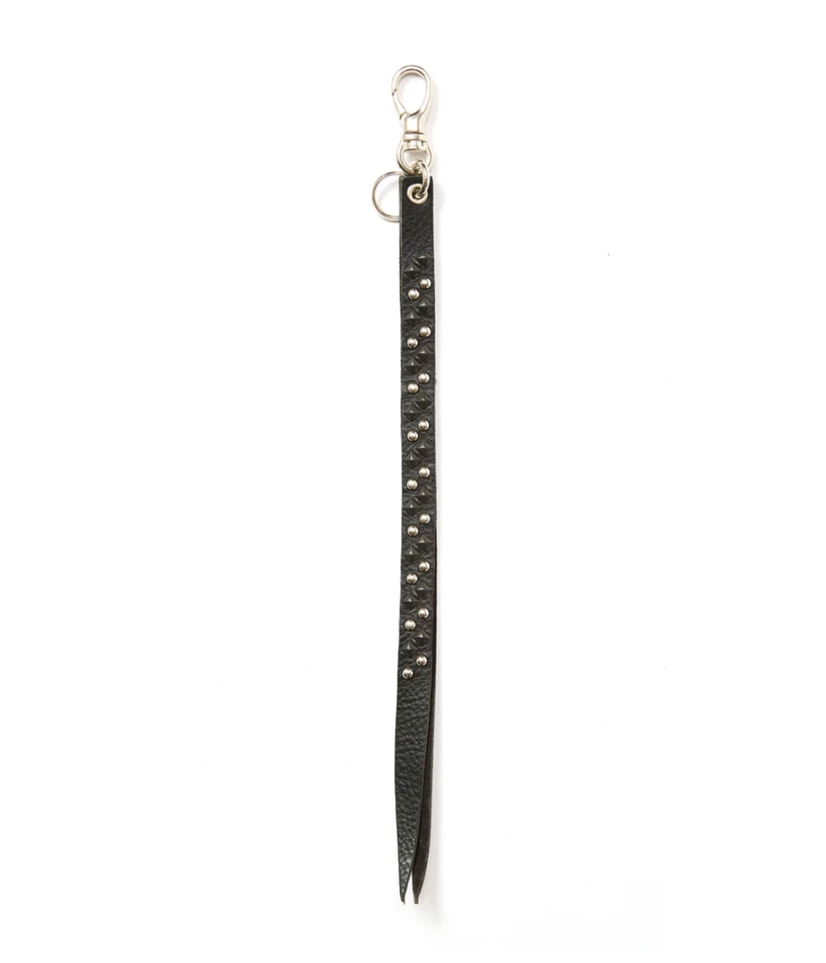 ROUND & PYRAMID STUDS LEATHER LONG KEY RING【BLACK】