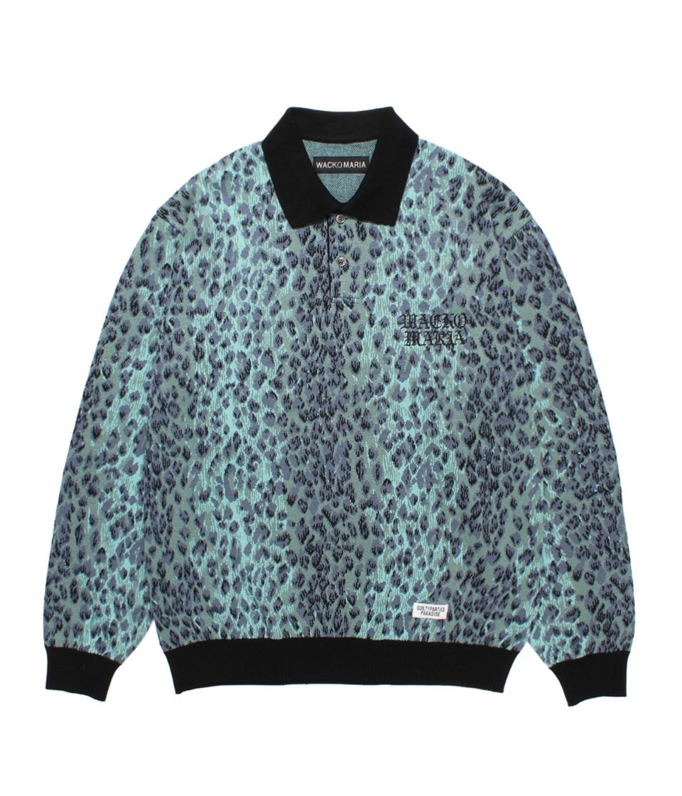トップス Wackomaria LEOPARD KNIT JACQUARD POLO LEOPARD JACQUARD KNIT POLO SHIRT【GREEN】｜WACKO MARIA