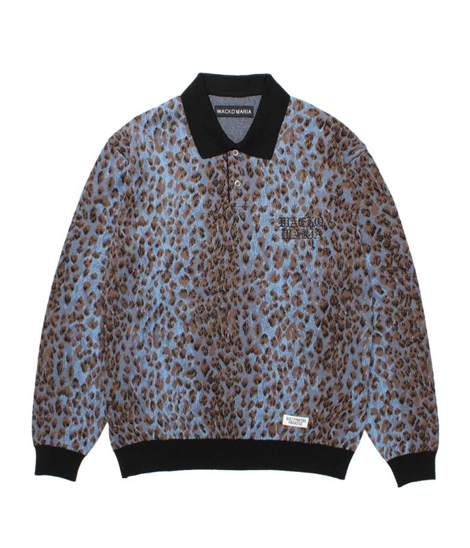 LEOPARD JACQUARD KNIT POLO SHIRT【BLUE】