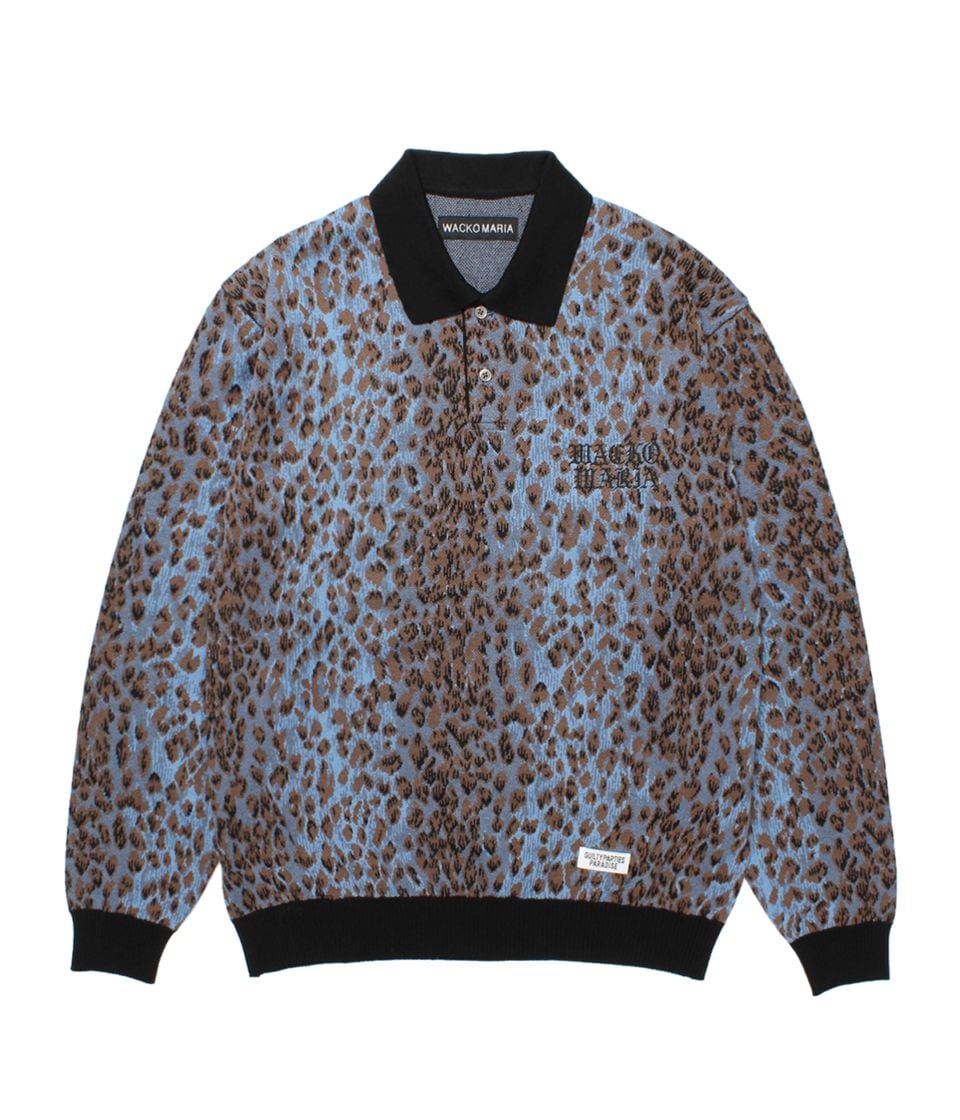 トップス WACKO MARIA / KNIT POLO SHIRT LEOPARD L LEOPARD JACQUARD KNIT POLO SHIRT【BLUE】｜WACKO MARIA