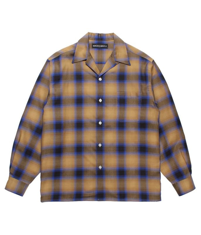 OMBRE CHECK OPEN COLLAR SHIRT (TYPE-2)【L-BROWN】