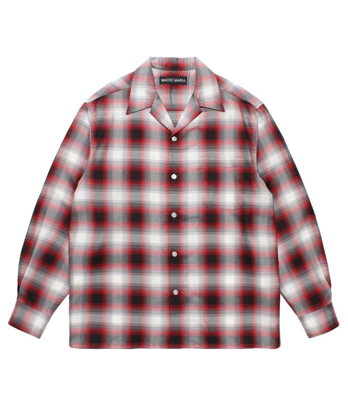 OMBRE CHECK OPEN COLLAR SHIRT (TYPE-2)【RED】