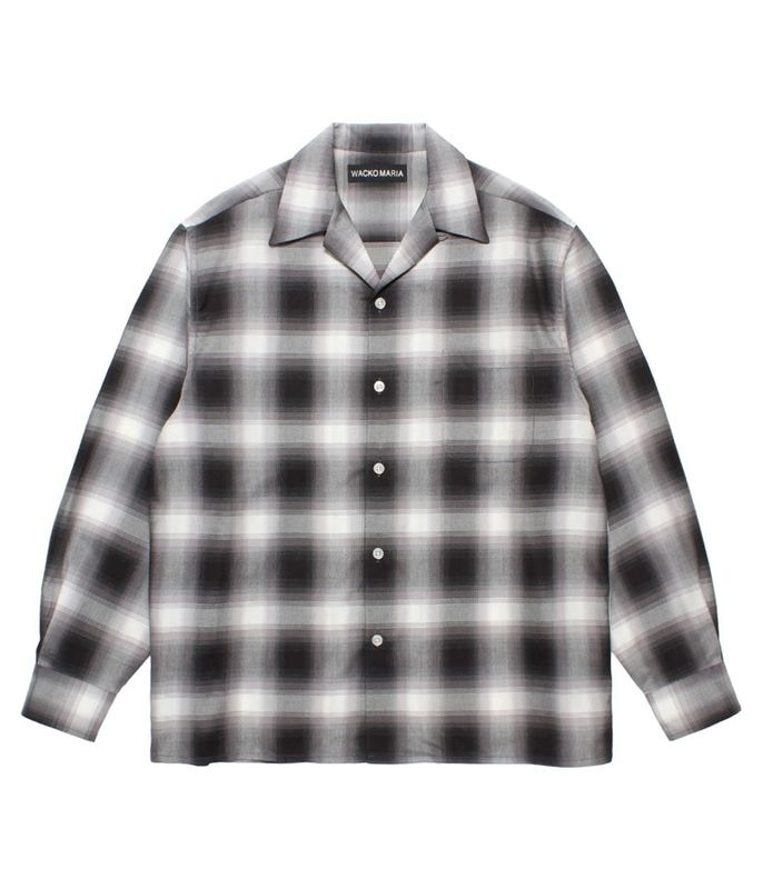 OMBRE CHECK OPEN COLLAR SHIRT (TYPE-2)【GRAY】