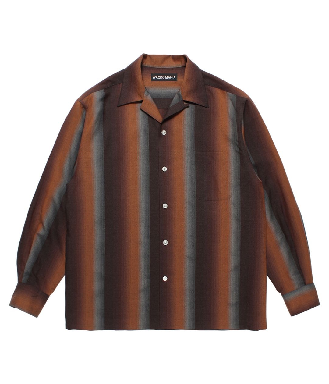 OMBRE STRIPE OPEN COLLAR SHIRT【BROWN】